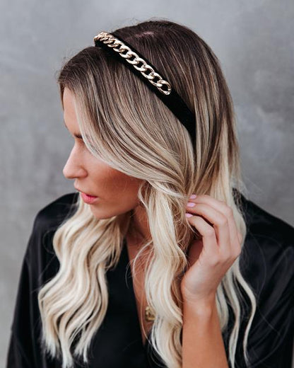 Yvette Gold Chain Velvet Headband