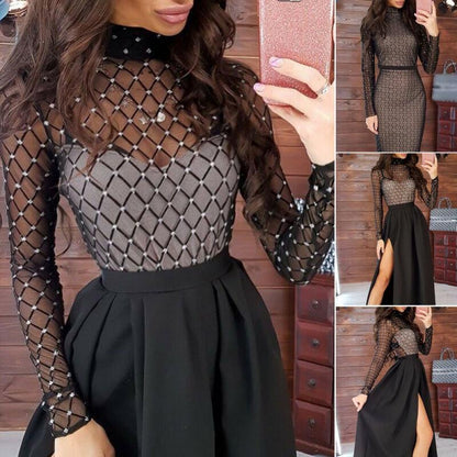 2019 Fashion Trend Women Bandage Sheer Bodycon Long Sleeve Dress Lady Girls Party Cocktail Club Midi Dress