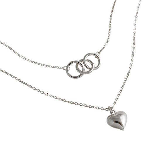 anniversary double circles heart love 925 sterling silver necklace