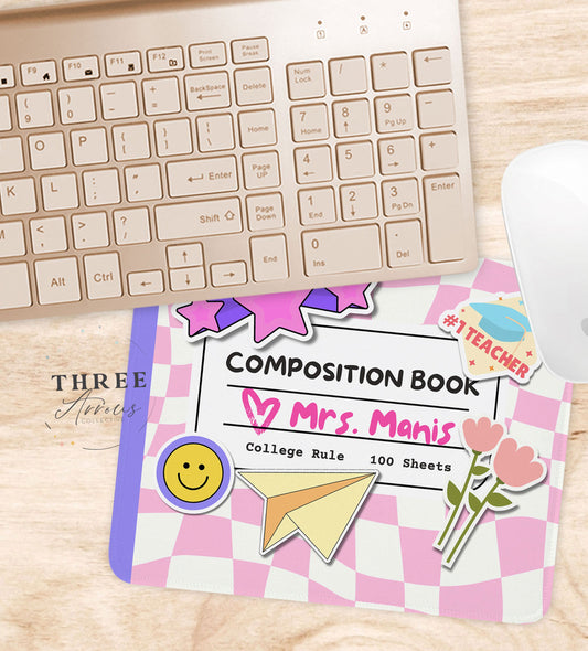 Personalized Teacher Mouse Pad, Composition Book, Teacher Appreciation Week Gift, Teacher Desk, Back to School, Teachers Day Mousepad