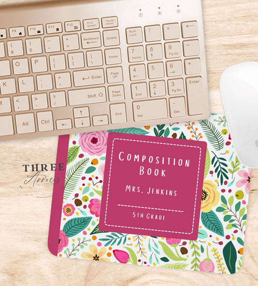 Personalized Teacher Mouse Pad, Composition Book, Teacher Appreciation Week Gift, Teacher Desk, Back to School, Teachers Day Mousepad